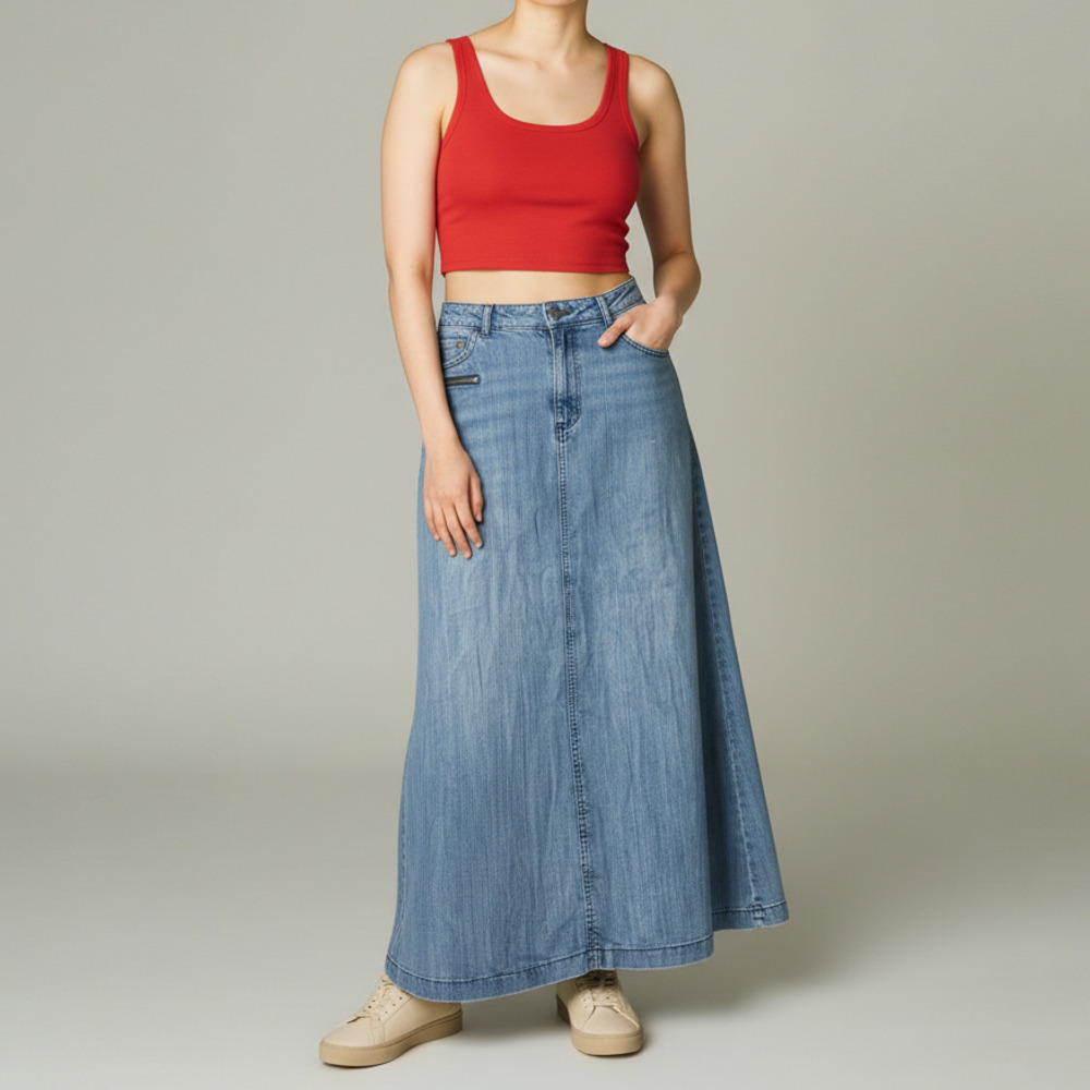 VTG Style J Women's Light Wash Denim Maxi Skirt